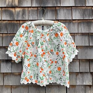 Floral Print Women's Top - White and Orange